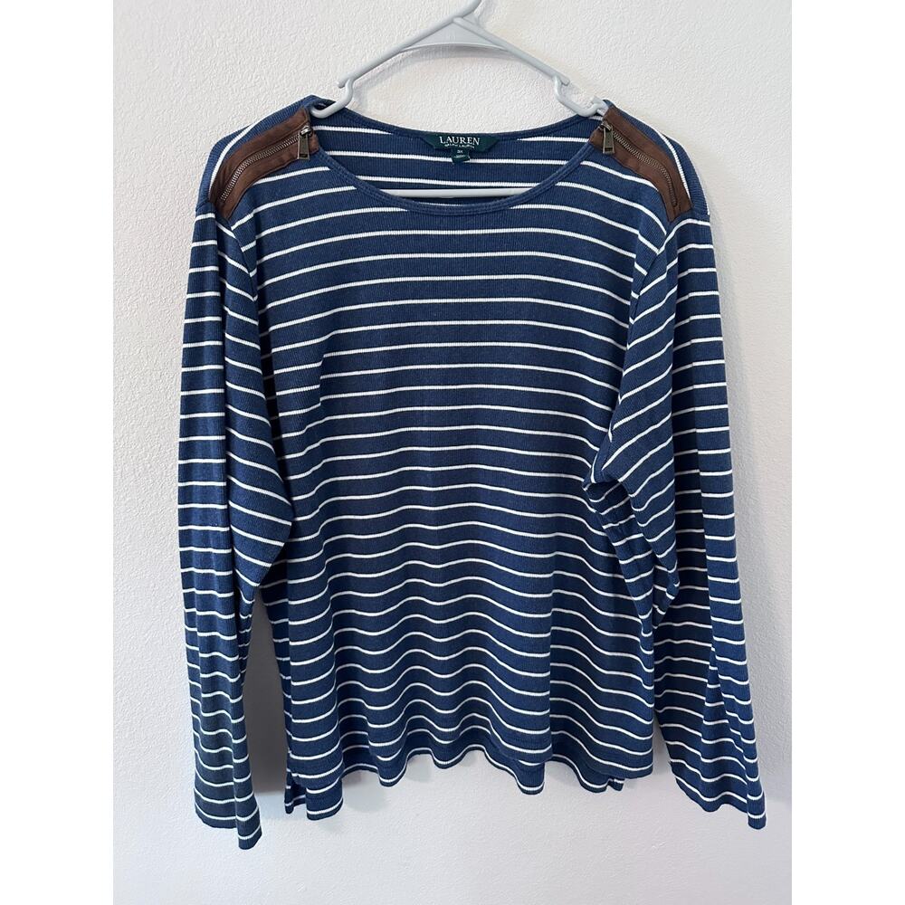 Lauren Ralph Lauren Shirt Knit Womens Plus 3X Blue White Stripes Cotton Stretch